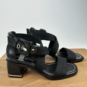Womens Donald J Pliner Helen Black Leather Strappy Buckle Sandals Heels Size 6 M
